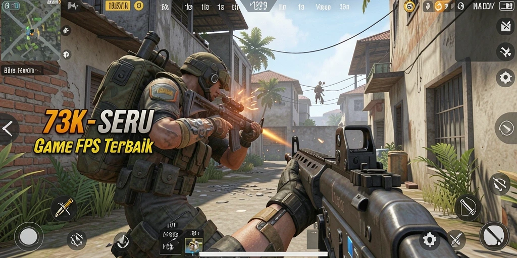 Ekspresi penuh aksi dalam gameplay FPS 73K.