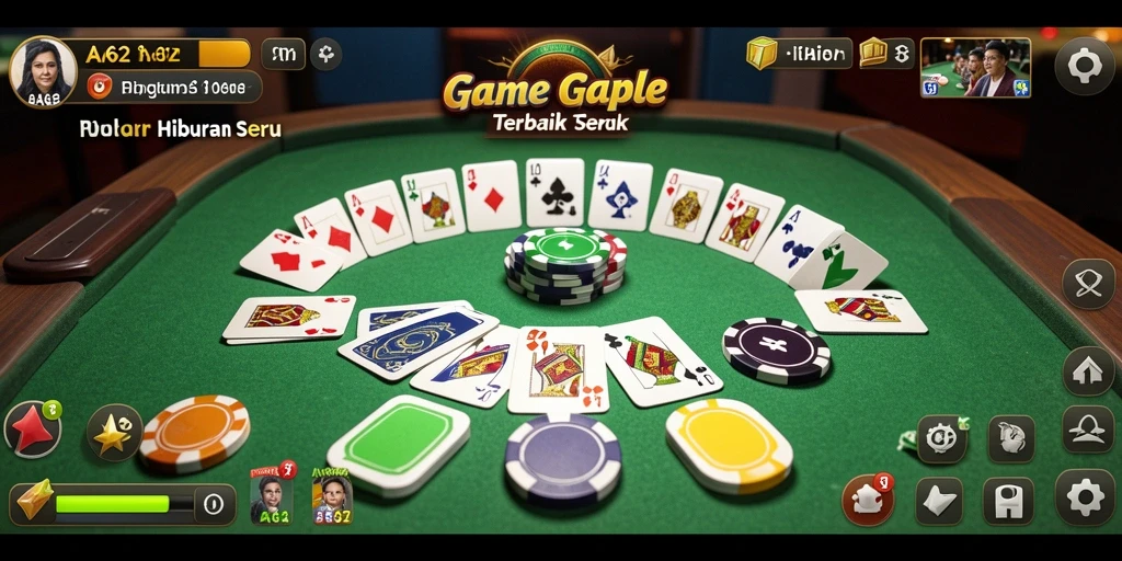 Screenshot gameplay AA62 yang menunjukkan suasana permainan Gaple yang seru.
