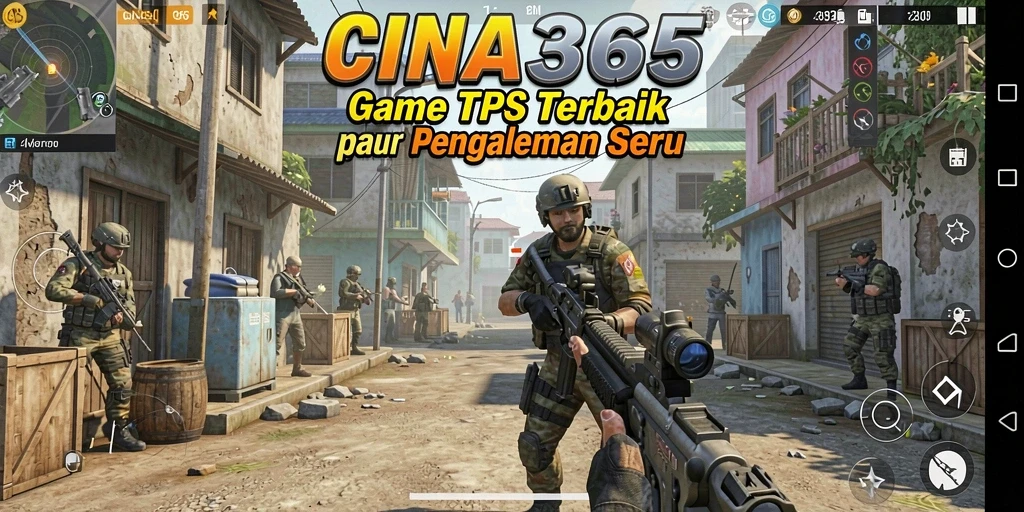 Screenshot utama CINA365 menampilkan aksi seru dalam gameplay TPS.