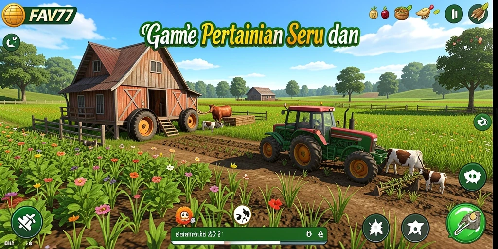 Tangkapan layar menarik dari gameplay FAV77 yang menunjukkan pertanian yang indah.