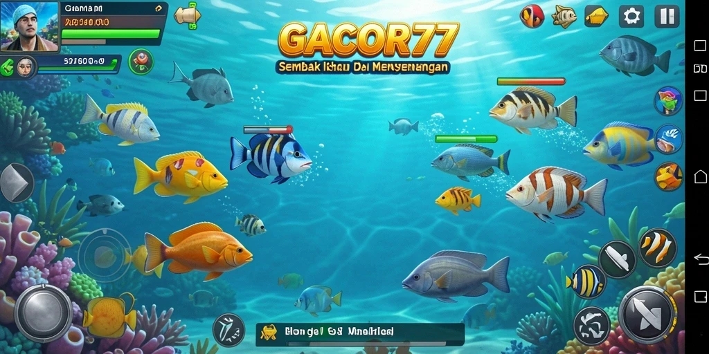Tampilan gameplay menarik GACOR77 dengan banyak ikan untuk ditembak.