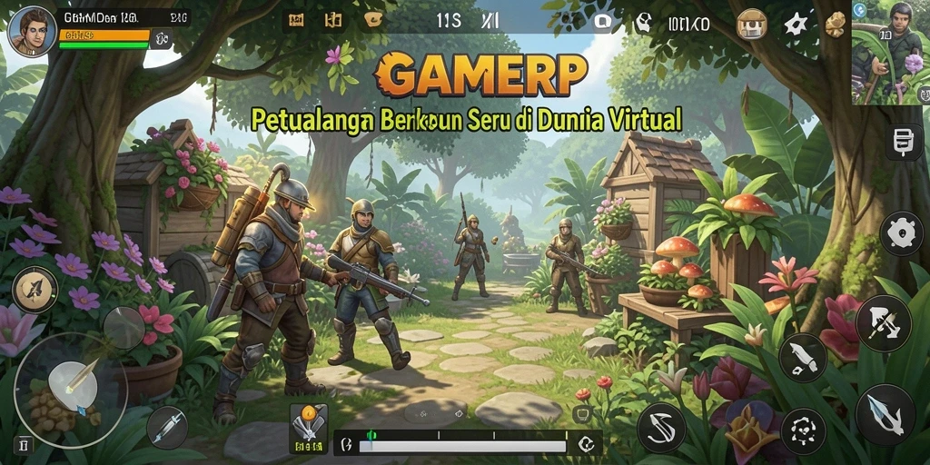 Screenshot GAMERP menunjukkan pengalaman berkebun yang interaktif dan seru.