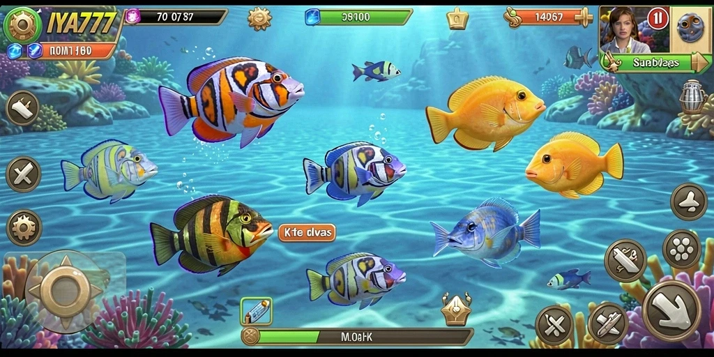 Tampilan gameplay seru dengan berbagai ikan yang menunggu untuk ditembak.