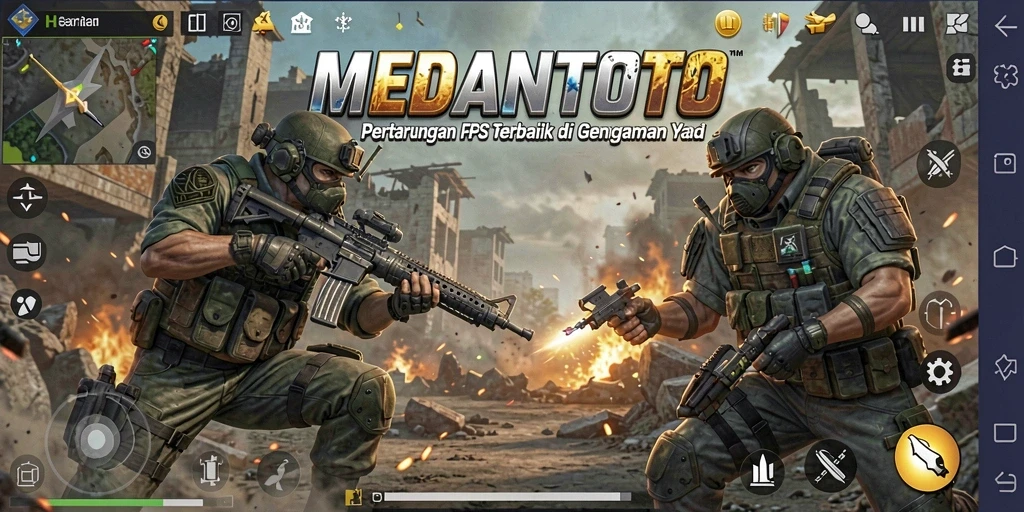 Gameplay seru MEDANTOTO dengan aksi tembak-menembak intens.