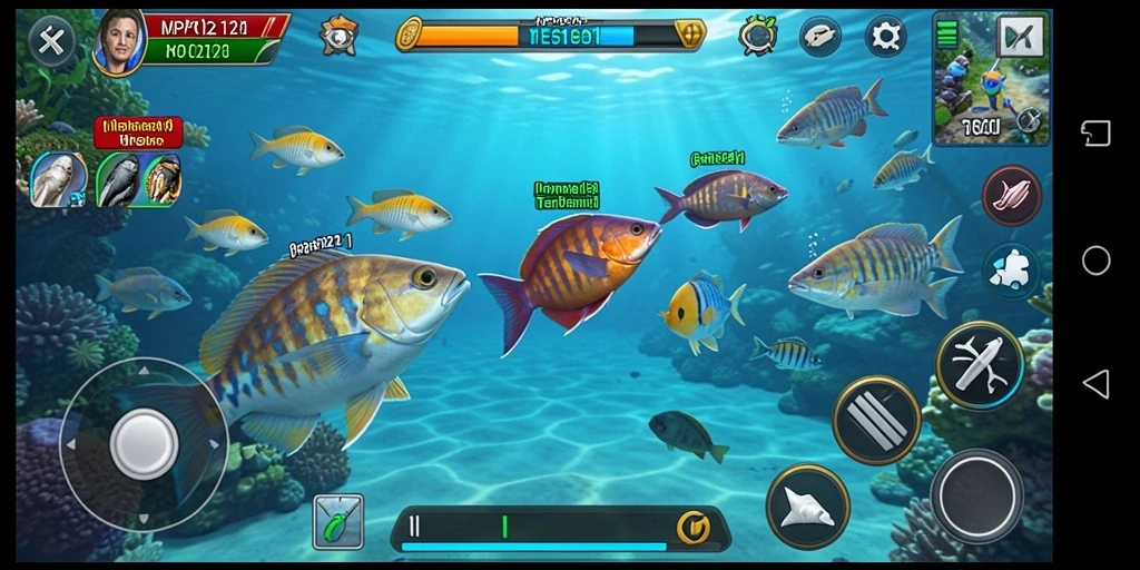 Screenshot utama MPO2121 menampilkan aksi seru menangkap ikan.