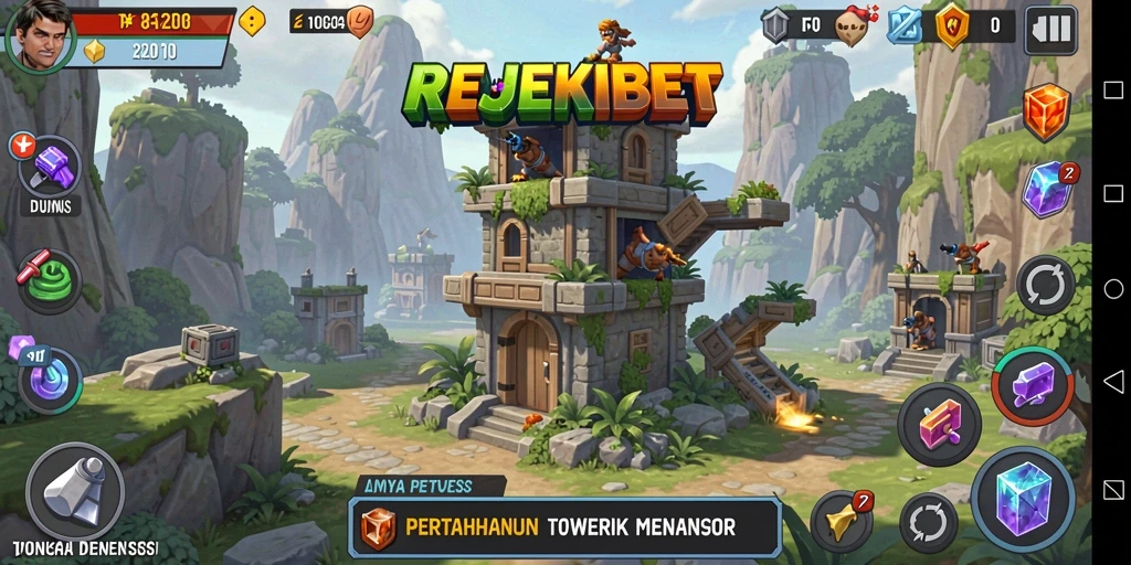 Tampilan screenshot gameplay seru di REJEKIBET dengan strategi Tower Defense.